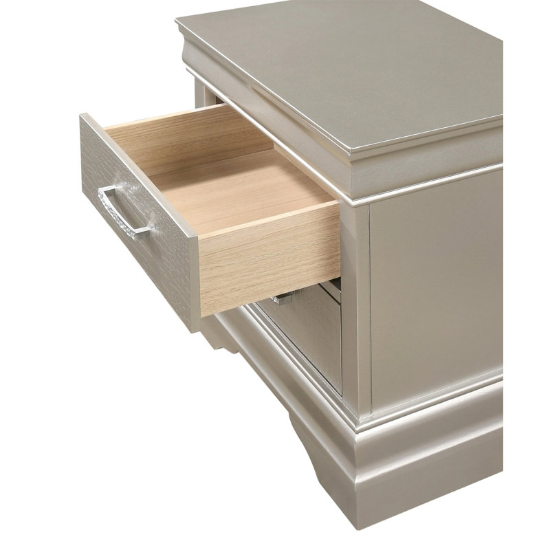 1Pc Modern Glam Style Two Drawers Nightstand Finish Solid Wood Crystal-Like Button Tufted, Beige