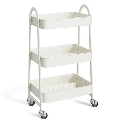 Mobile Storage Cart With Locking Casters - Metal Rolling Utility Rray With Ventilated Mesh Baskets For Kitchen, Bathroom, Office & Home Organization