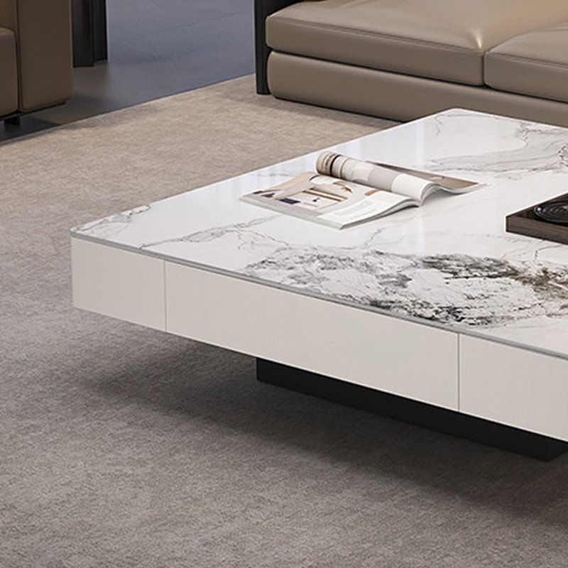 Table basse italienne de luxe moderne, Blanc, Blanc / Gris, 15" H x 39.37" L x 39.37" W
