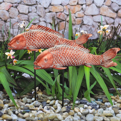 Garden Statues Koi Fish Decor Outdoor Garden Fish Statues, Set Of 2 Antique Copper Koi Art Sculptures For Patio, Backyard, Pond And Home Decor, Best Gardening Gifts For Women Mom