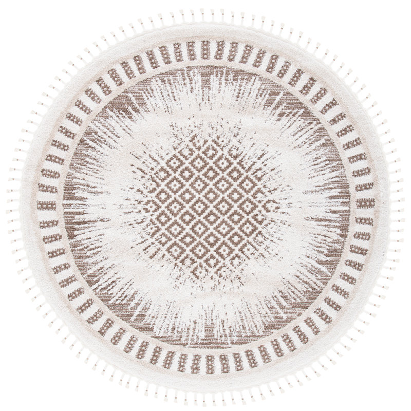 Welton Moroccan Tassel Shag Performance Geometric Rug, Round 6'7"