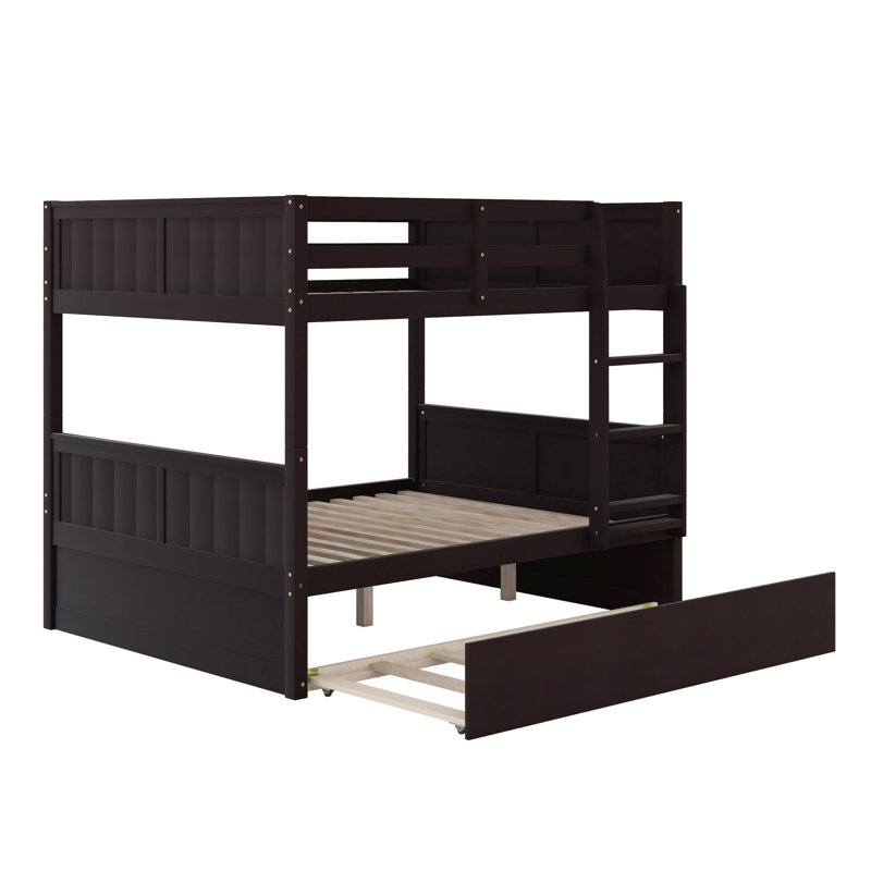 Lit superposé double au-dessus d'un lit gigogne simple - Lit gigogne en bois massif esthétique et fonctionnel, Espresso