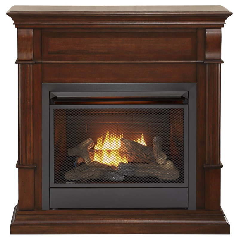 Duluth Forge Ventless Natural Gas Fireplace With Mantel - 26,000 BTU, T-Stat Control, Auburn Cherry Finish - Model# DFS-300NT-3AC