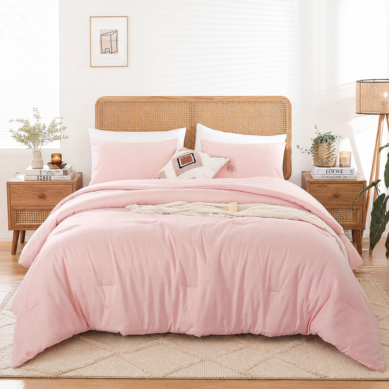 Lightweight & Cozy Boho Comforter Set, 2 Pieces All-Purpose Ultra Soft Microfiber Bedding Set for Home Bedroom Decor, Blush