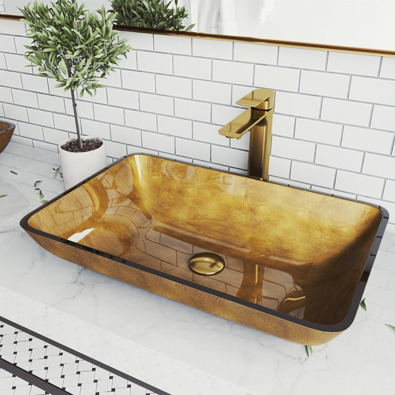 Lavabo de salle de bain rectangulaire en verre avec robinet H 11 po L 18 po x l 13 po x H 4 po Donatello