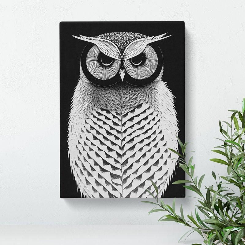 Monochrome Owl No.6 - Wrapped Canvas, 76cm H x 50cm W x 3cm D