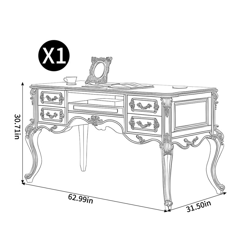 Grand bureau sculpté de style européen