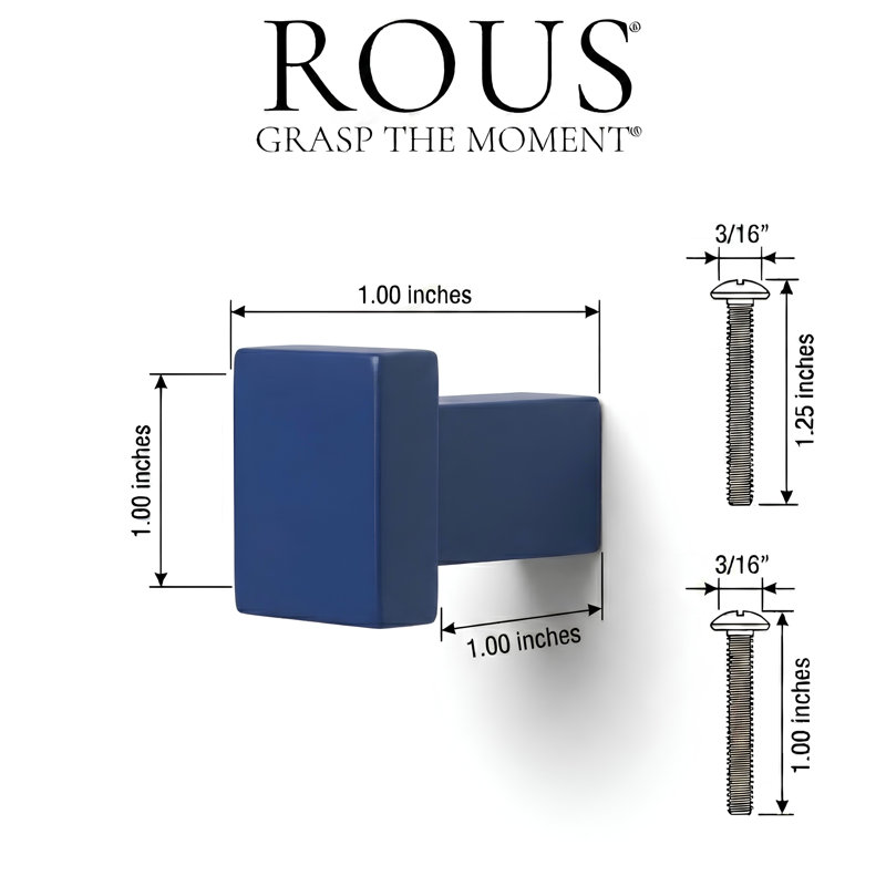 ROUS Hardware Art Deco Square Knob, Polo (Navy Blue)