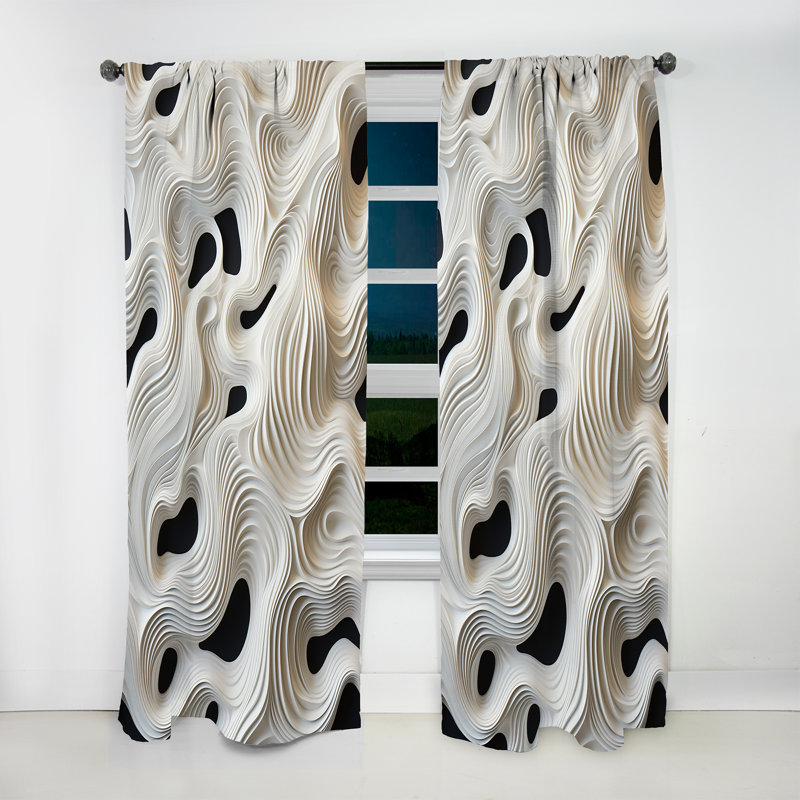 Overlake Monochrome Op Art Black And White Waves - Op Art Curtain - Velvet Room Darkening - 1 panel, 52" W x 120" L