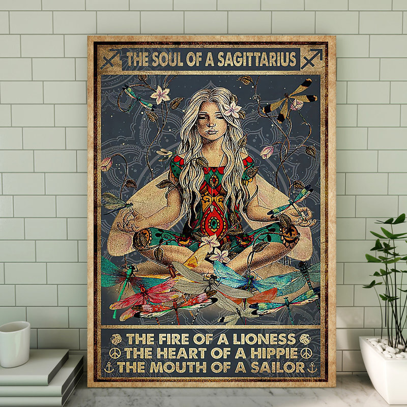 Toile tendue avec toile «The Soul Of A Sagittarius» - Illustration d'astrologie, beige et bleu, H 36 po x l 24 po x P 2 po