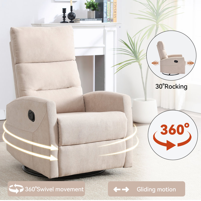 Manual Swivel Rocking Recliner Chair, Beige Fabric Upholstered for Living Room, Beige Linen Blend
