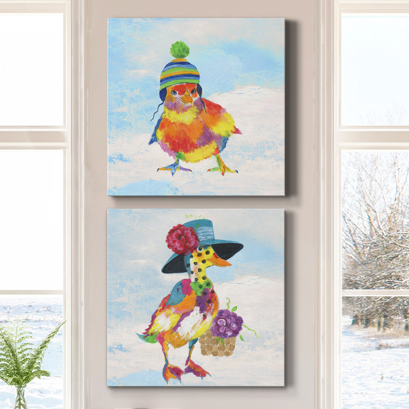 Groovy Chick And Sky - ensemble de 2 peintures, H 40 po x l 80 po x P 1 po, Toile tendue