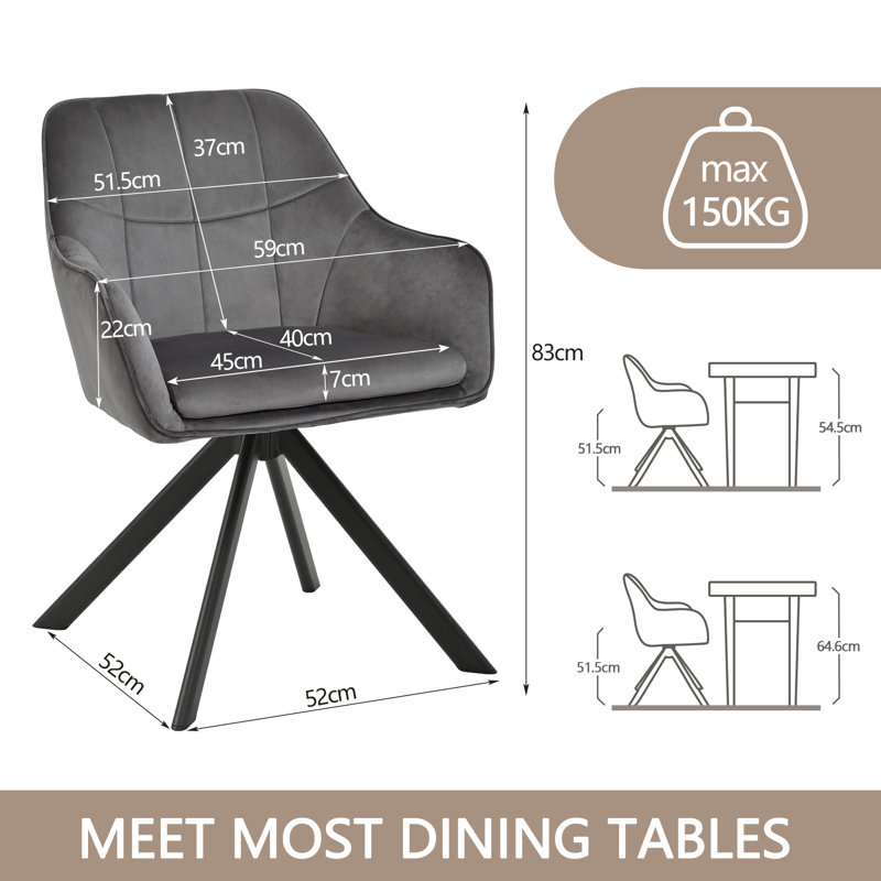 Modern Fabric Swivel Upholstered Dining Chair With Arm, Dark Grey Velvet