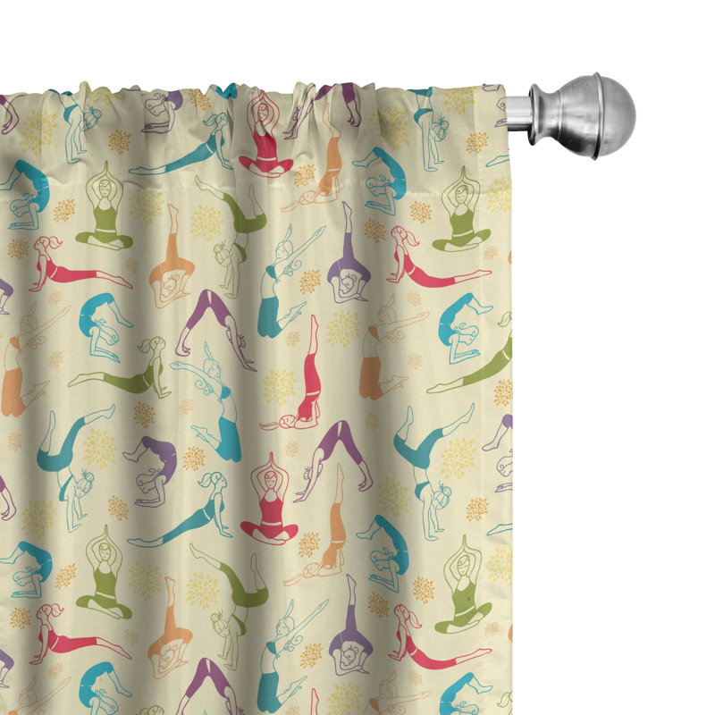 Multicolor Yoga Pattern Room Darkening Polyester Curtain Panels, 84"