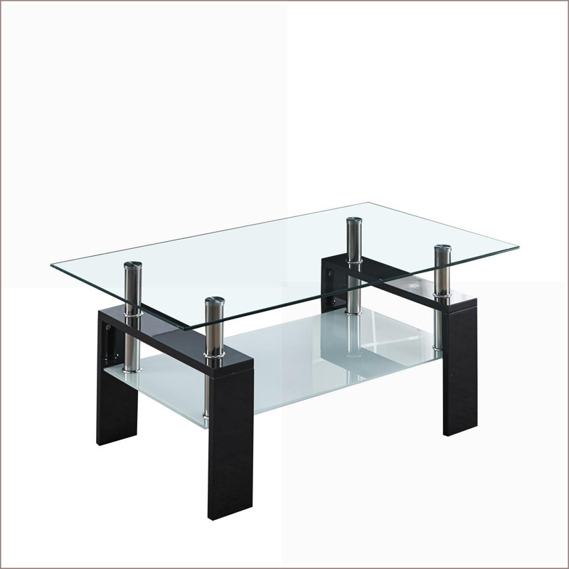 Table basse Artisan en verre trempé rectangulaire, Rouge