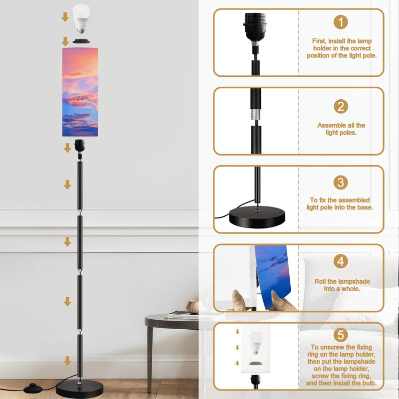 Lampe sur pied Magnifique ciel rose à intensité variable avec télécommande et pédale avec abat-jour et abat-jour pour le bureau de la chambre à coucher