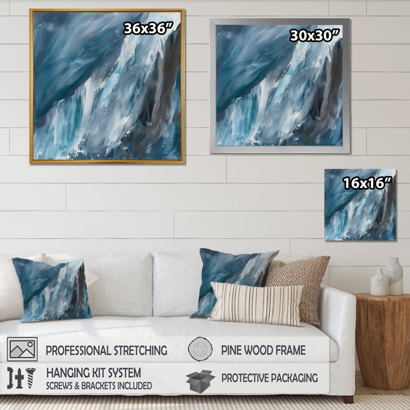 «Splash Blue Indigo», reproduction sur toile encadrée, Cadre doré, H 16 po x l 16 po x P 1 po