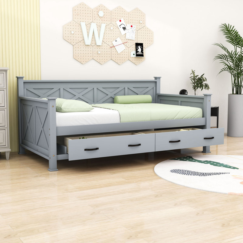 Lit de jour simple avec tiroirs Lustick, gris