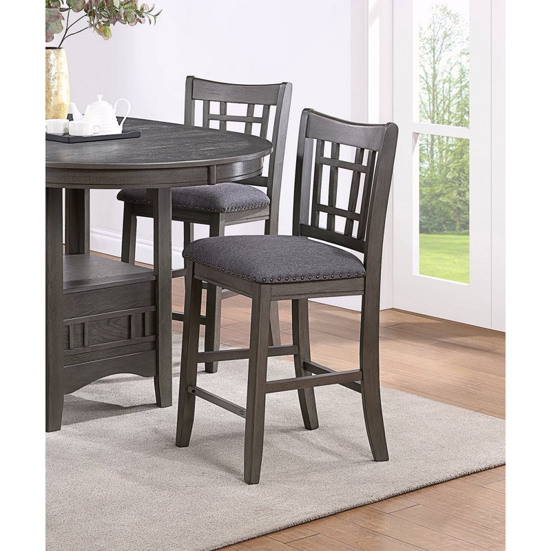 Ensemble de chaises hautes de 2 pièces pour salle à manger grises à hauteur de comptoir rembourrées