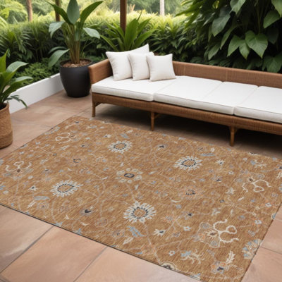 Tapis extérieur lavable floral ivoire et noir 9 pi x 12 pi cuivre