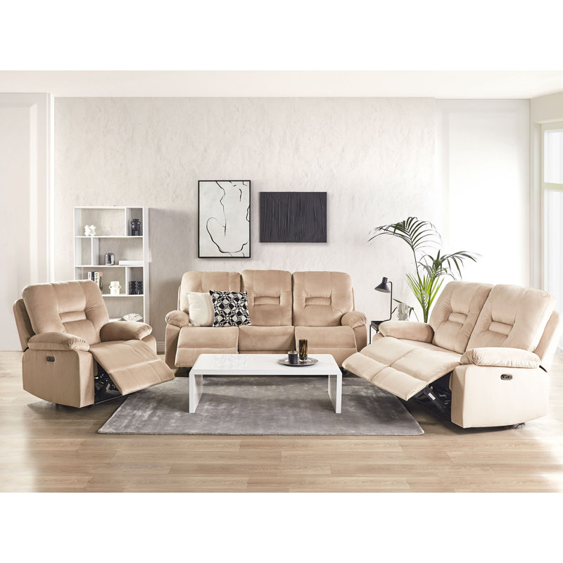 Aldea 3 - Piece Velvet Living Room Set, Beige