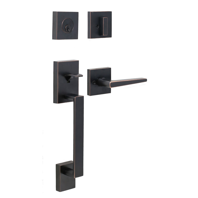 Ensemble de poignées avec pêne dormant, porte transitionnelle et rosette, Bronze huilé