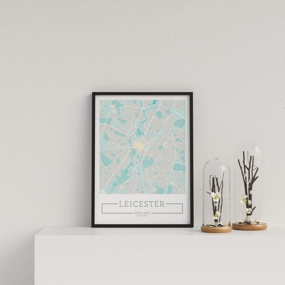 City Location Ordnance Map Blue Leicester by Vouvart - Single Picture Frame Print