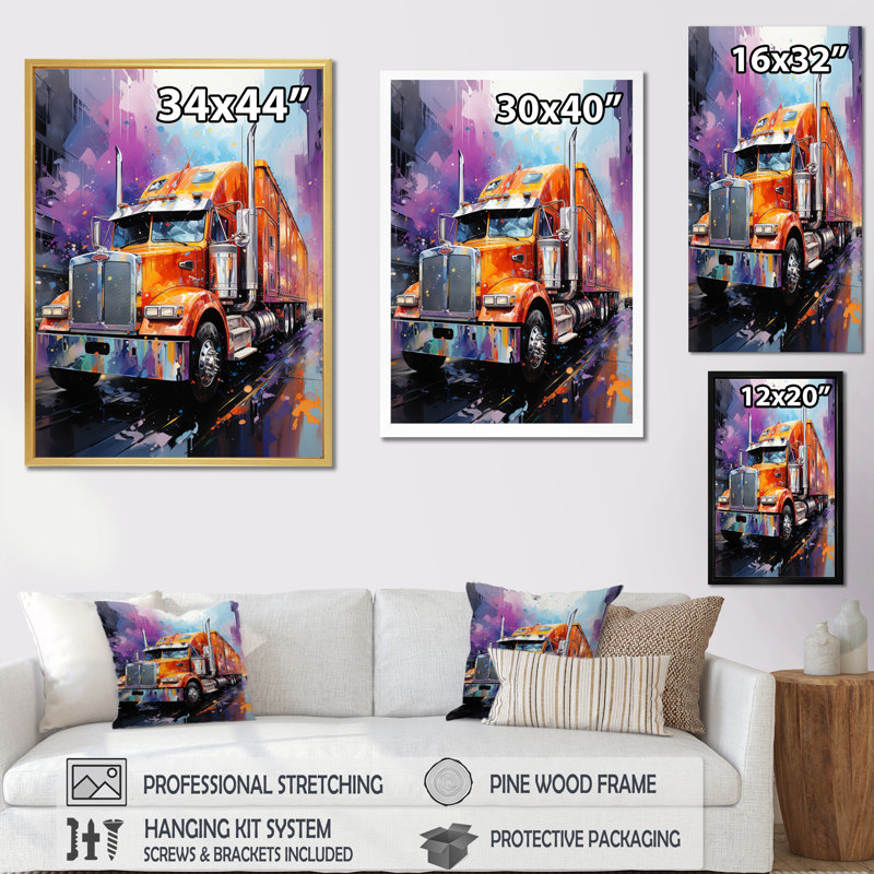 «Semi Truck Urban Warrior II», reproduction sur toile, H 20 po x l 12 po x P 1 po, Cadre flottant brun