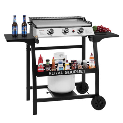Plaque chauffante portative au gaz de 24 pouces avec support de table Royal Gourmet, noir et argent