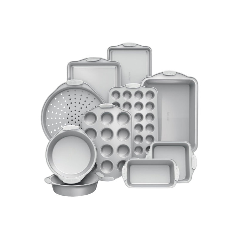 Kitchen Nonstick Bakeware Set, Heavy Duty Silver 10 Pcs Easy Release Baking Set