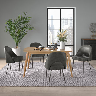 Farias Mid-Century Modern Tapered Dining Set, Faux Leather, 59" Dining Table And 4 Chairs