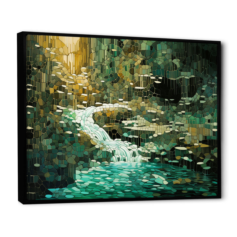 Abstrait forêt émeraude sauvage - impression, H 30 po x l 40 po x P 1,5 po, Cadre flottant noir
