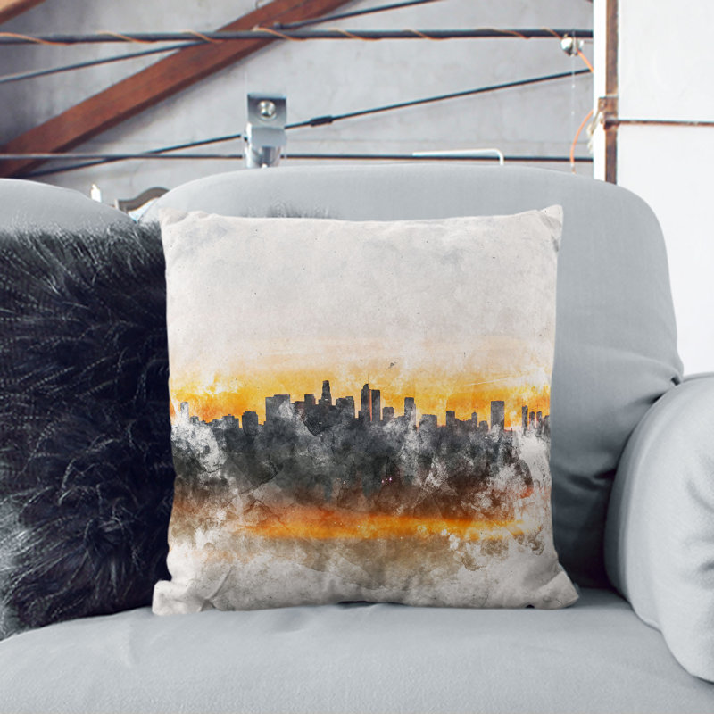 Sunrise over Los Angeles Skyline Cushion with Filling, 55cm H x 55cm W x 20cm D