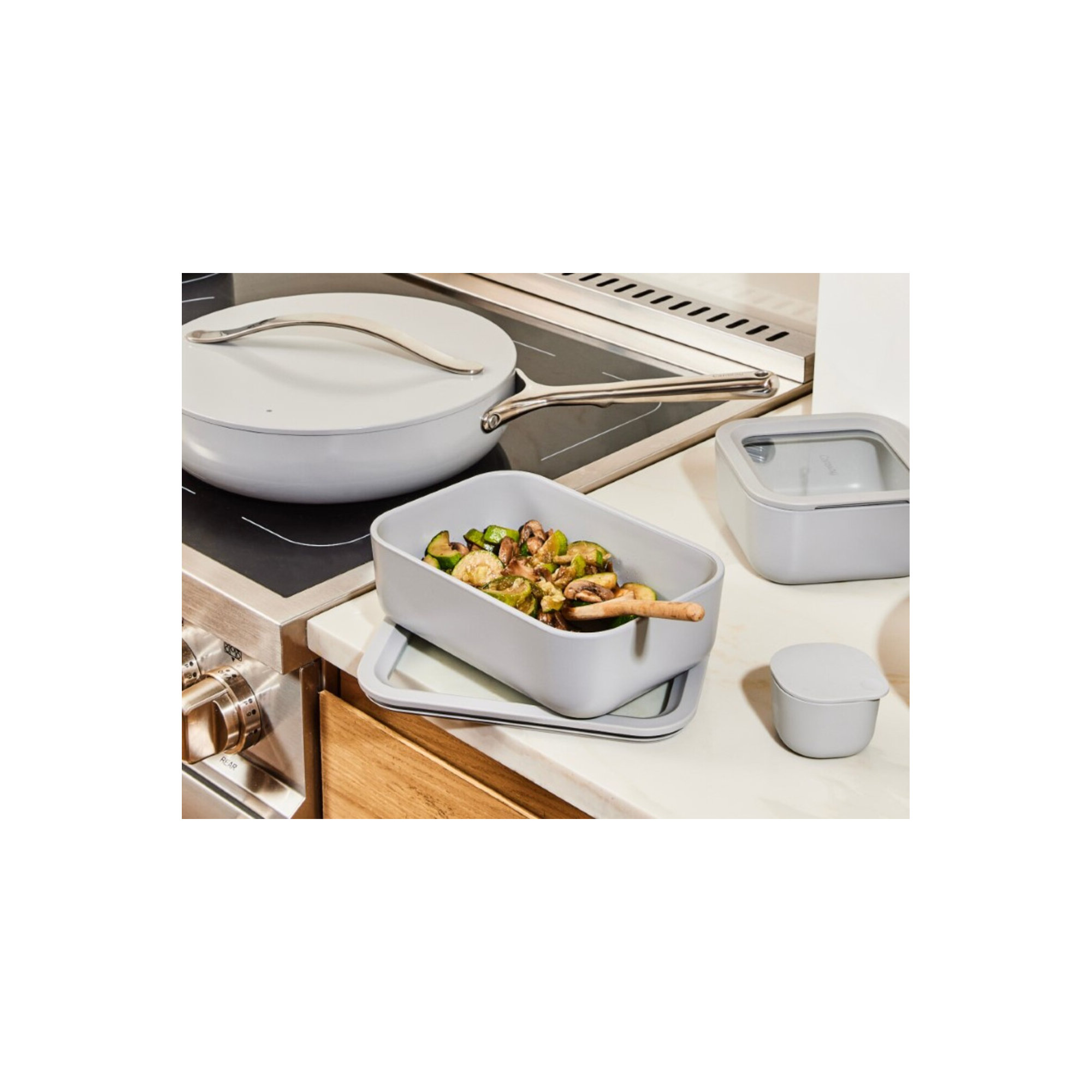 Caraway 6.6 Cup Glass Food Container Rectangular Shape W/ Lid, Gray