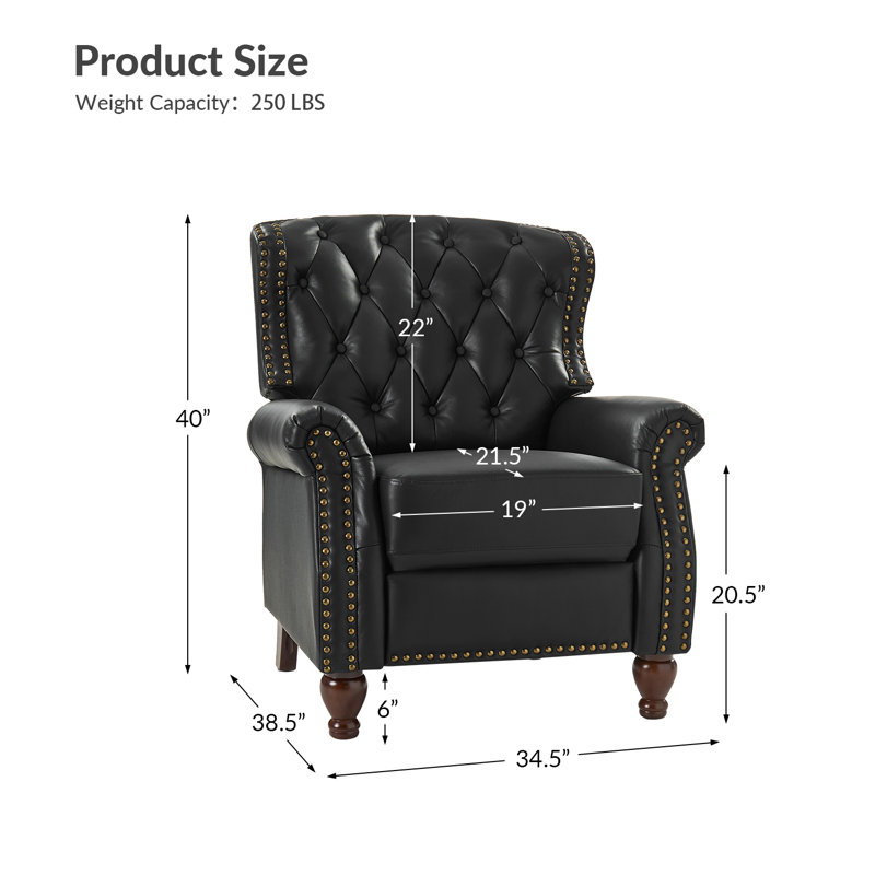 Amaira 34.5'' Wide Genuine Leather Manual Wing Chair Recliner (Set of 2), Black 