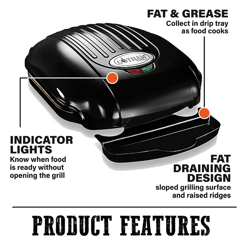 Gril électrique pliable antiadhésif pour sandwich et hamburger Ti Cerama Gotham Steel