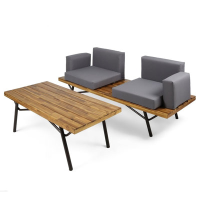 Wood With Rustic Metal Legs - 100% Cushions And Comfort 2 Seater Extra Patio Furniture
