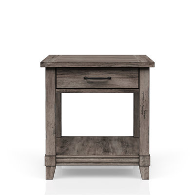 Table de bout grise avec charge, tiroir de rangement et tablette de rangement rustique
