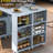 Grey Kitchen Island With Led Lights, Power Outlets, 2 Fluted Glass Doors, Storage Compartment & Easy Movement, Modern Lighting, Sockets-2103500856