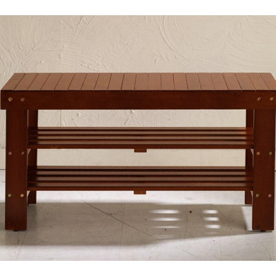 Quality Solid Wood Shoe Bench, Cherry Finish