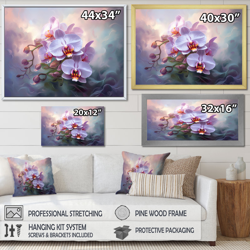 Orchidées énigmatiques de fleurs sur toile, Toile tendue, H 16 po x l 32 po x P 1 po