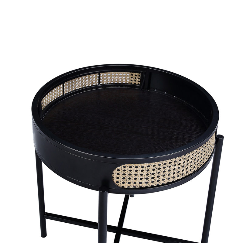 Table de bout ronde noire avec plateau de table ouvert, pieds en métal, insert et rangement pour café ou bout, 22 po x 22 po x 24 po, 17 lb avec compartiment, tables idéales,