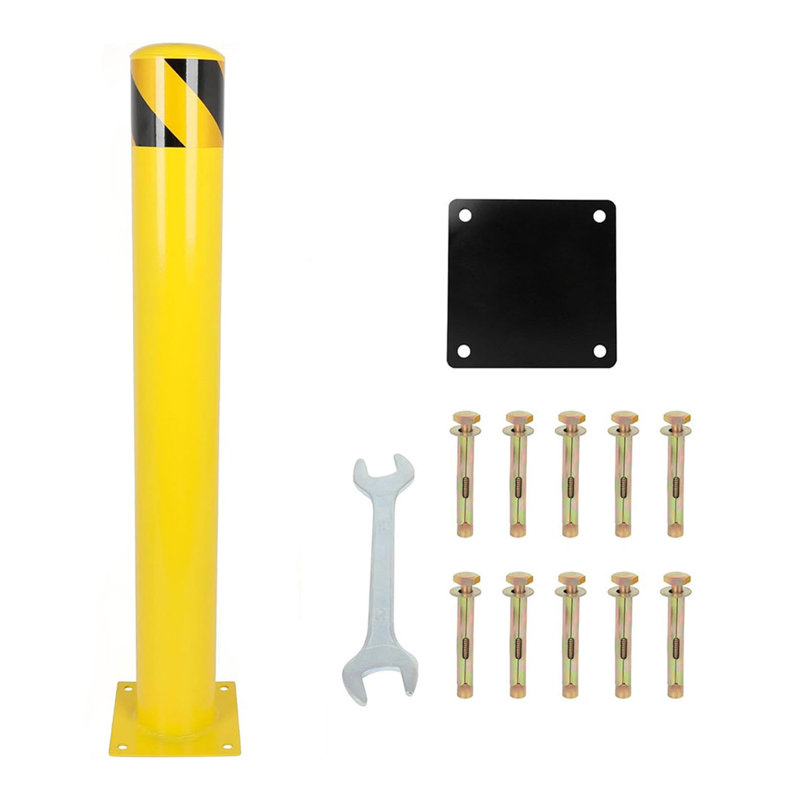 48-Inch Carbon Steel Security Bollard, Yellow and Black