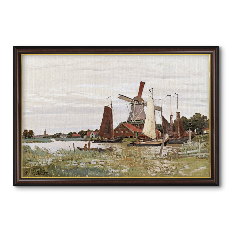 Moulin à vent à Zaandam, 1871 - Claude Monet - Toile encadrée sur mesure, 28x40 INNER SIZE, Framed Canvas, Walnut Gold Lip