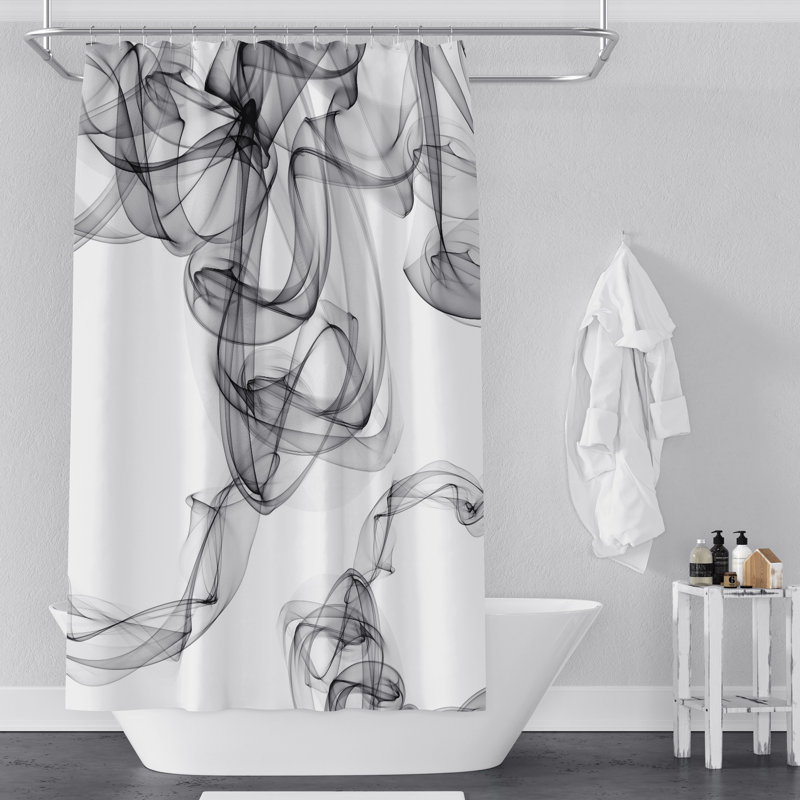 Rideau de douche blanc avec tourbillon noir, H 93 po x l 70 po