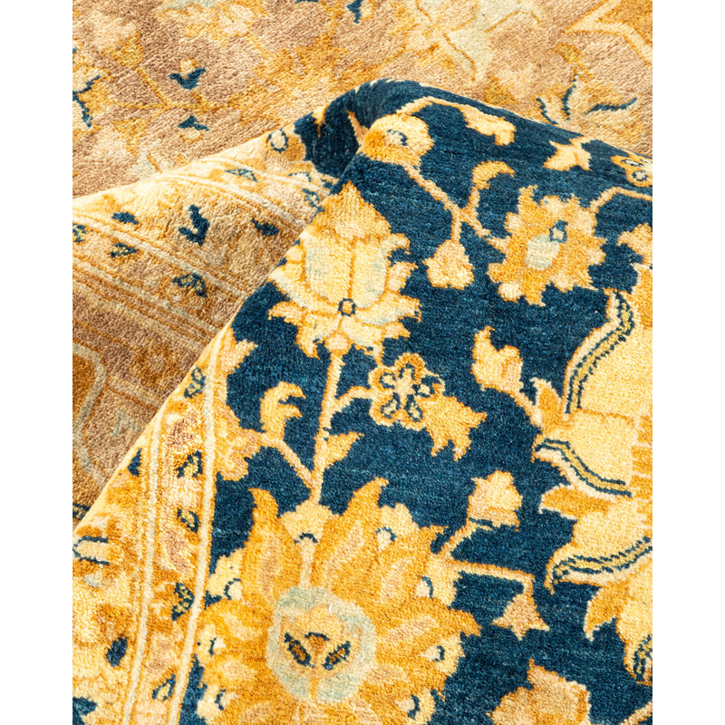 Tapis de couloir bleu / beige noué à la main de conception unique 8 pi 4 po x 13 pi 6 po Oakhur
