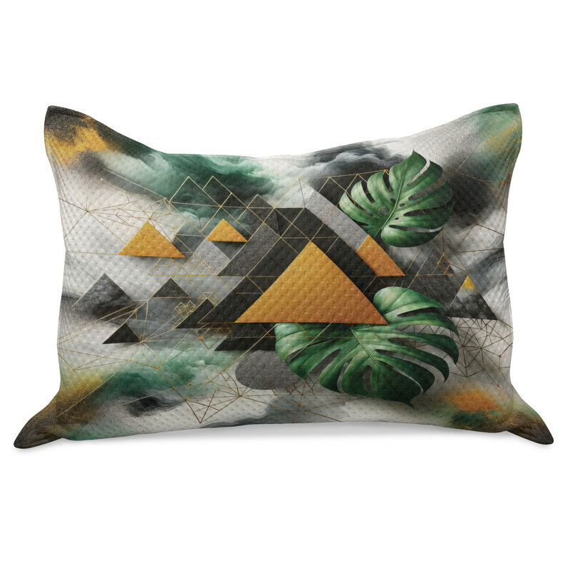 Housse de coussin Ambesonne Monstera Triangles Marble Abstract Fern Green Grey Camel, H 20 po x l 36 po