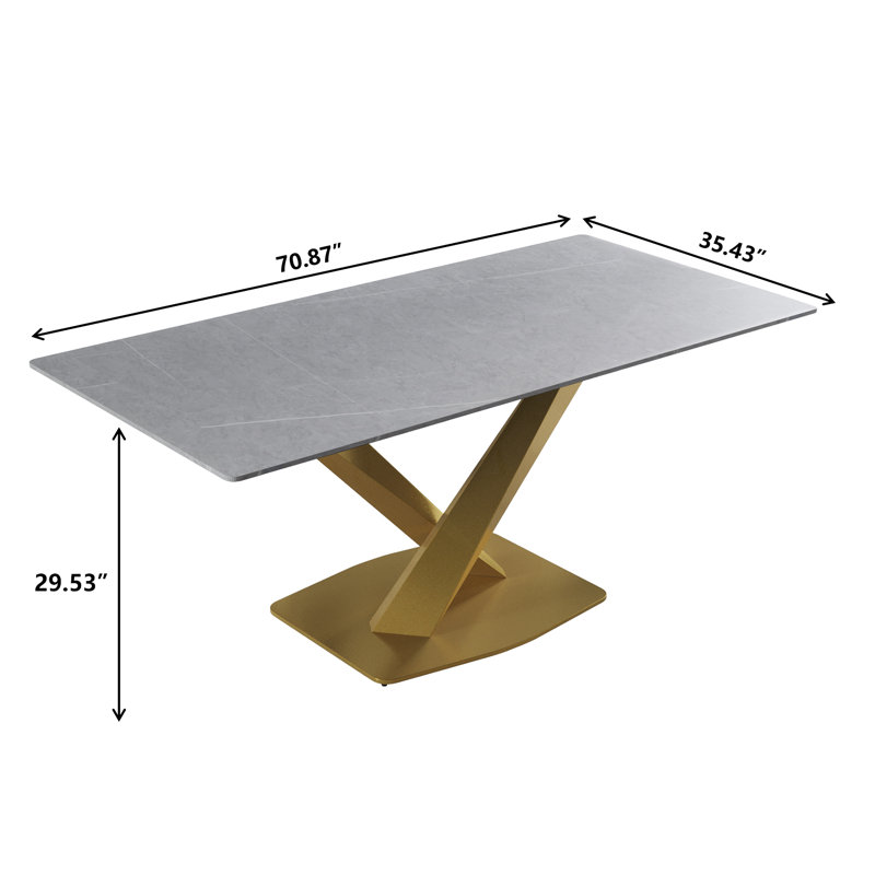 Sintered Stone Dining Table, Gold, Gray, 29.53” H x 70.9" W x 35.4" D