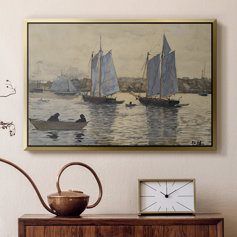 Deux goélettes, Gloucester, v. 1880 - Toile tendue avec châssis Winslow Homer, 16 x 24, Doré