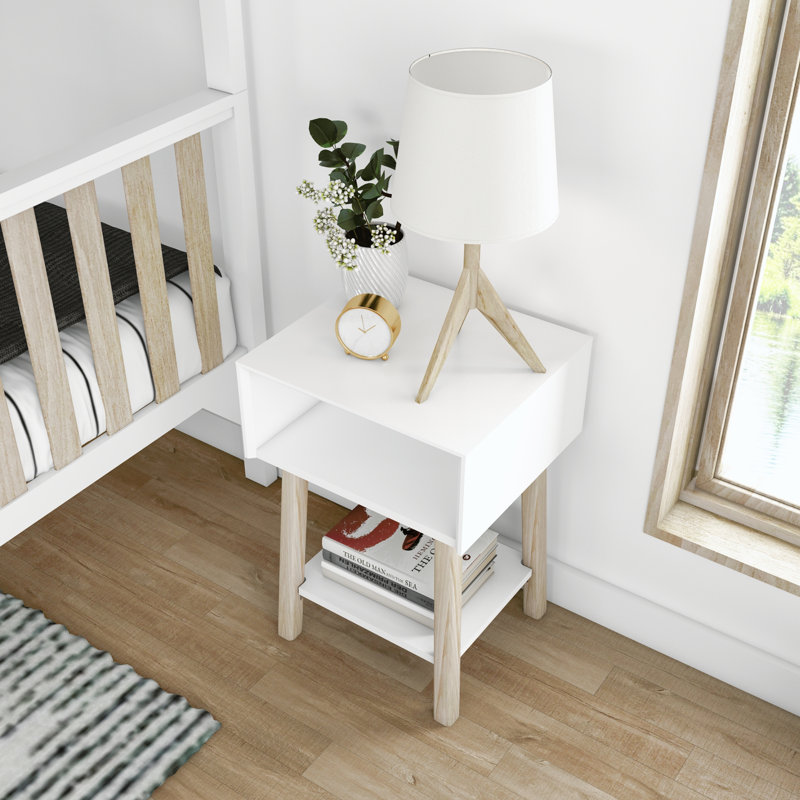 Ladora Solid Wood Nightstand, White/Blonde